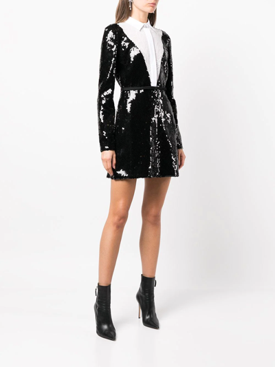 Giambattista Valli Sequin Embellished Lace-insert Mini Shirtdress In Schwarz
