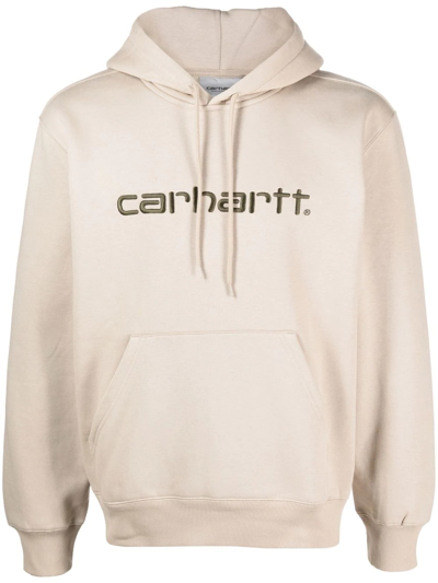 Shop Carhartt Embroidered-logo Long-sleeve Hoodie In Grün