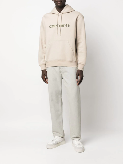 Shop Carhartt Embroidered-logo Long-sleeve Hoodie In Grün