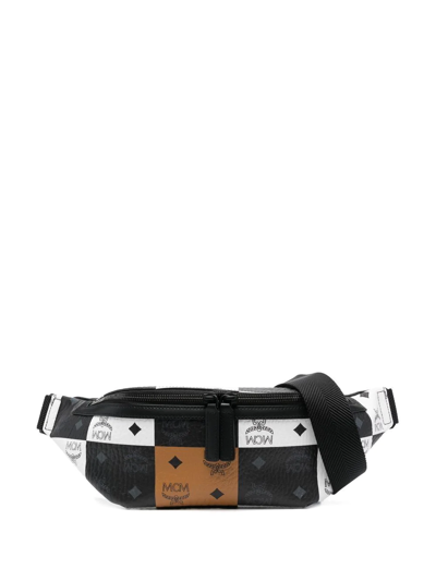 Mcm Medium Fursten Checkerboard Logo Belt Bag In Black And White