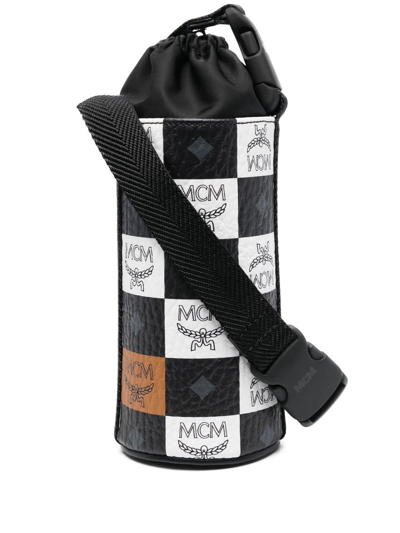 Shop Mcm Ottomar Checkerboard Logo Bottle Holder In Black