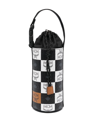 Shop Mcm Ottomar Checkerboard Logo Bottle Holder In Black