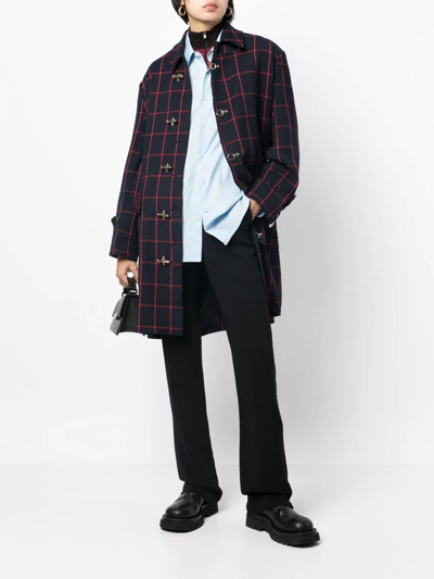 Shop Rokh Check-print Coat In Blue