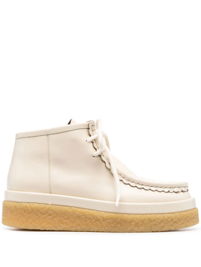 Shop Chloé Scallop-trim Leather Ankle Boots In Neutrals