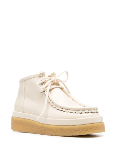 Shop Chloé Scallop-trim Leather Ankle Boots In Neutrals