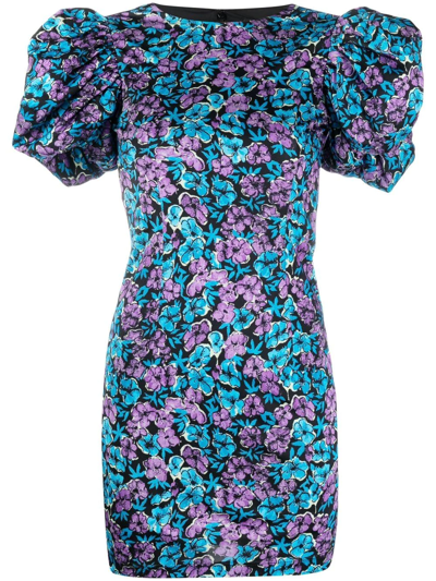 Shop Rotate Birger Christensen Ruby Puff-sleeve Mni Dress In Blau