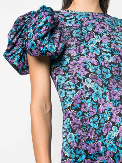 Shop Rotate Birger Christensen Ruby Puff-sleeve Mni Dress In Blau