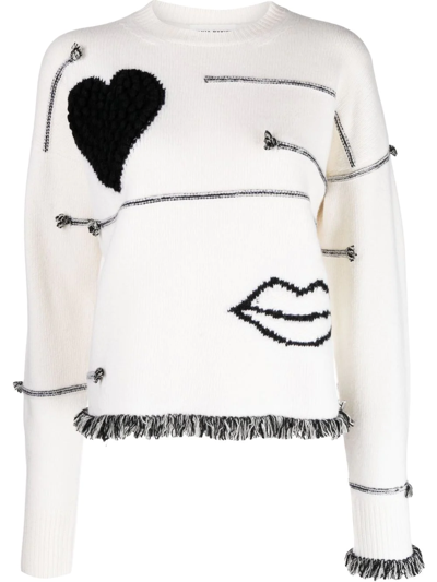 Shop Sonia Rykiel Lips Contrasting-stitch Detail Jumper In White