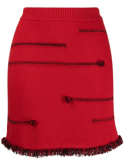 Shop Sonia Rykiel Contrasting-stitch Detail Skirt In Red