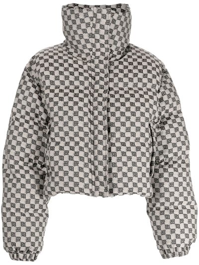 Shop Misbhv Monogram-print Cropped Puffer Jacket In Nude