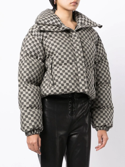 Misbhv Monogram-print Cropped Puffer Jacket In Nude