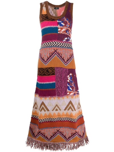 Shop Etro Intarsia Knit Long Dress In Braun