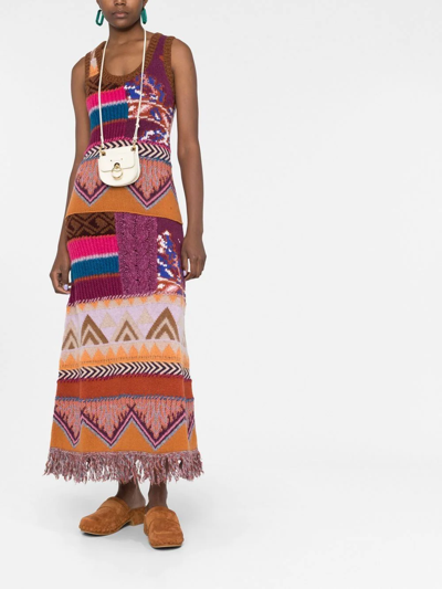 Etro Artisan Patchwork Sleeveless Knit Maxi Dress In Braun