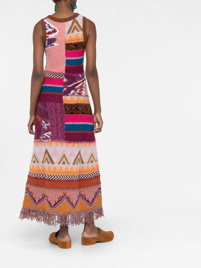 Shop Etro Intarsia Knit Long Dress In Braun