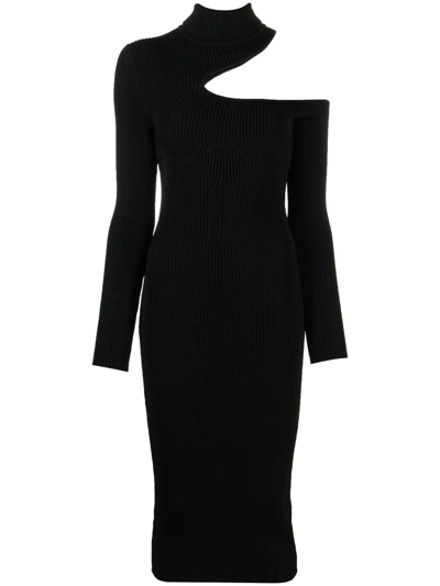 Tom Ford Cutout Ribbed Wool-blend Turtleneck Midi Dress In Schwarz