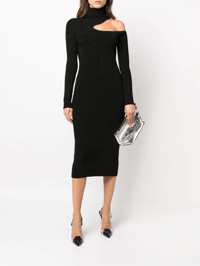 Tom Ford Cutout Ribbed Wool-blend Turtleneck Midi Dress In Schwarz