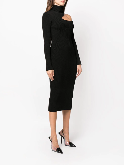 Tom Ford Cutout Ribbed Wool-blend Turtleneck Midi Dress In Schwarz
