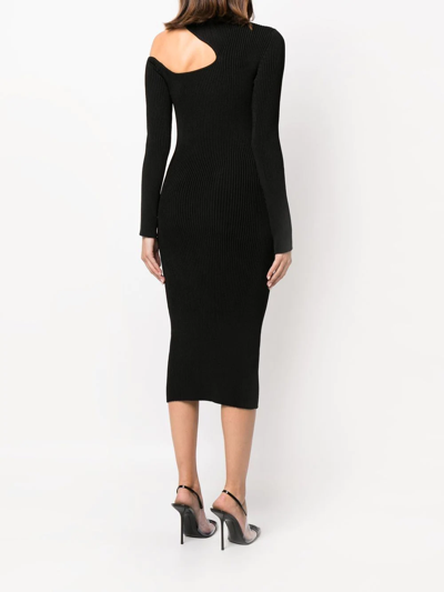 Tom Ford Cutout Ribbed Wool-blend Turtleneck Midi Dress In Schwarz