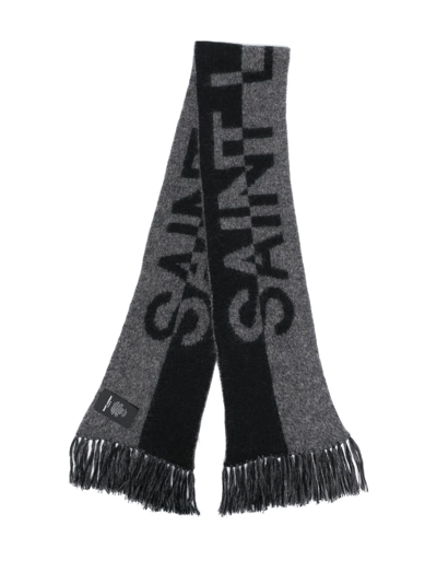 Shop Saint Laurent Intarsia-knit Logo Scarf In Schwarz