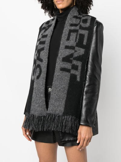 Shop Saint Laurent Intarsia-knit Logo Scarf In Schwarz