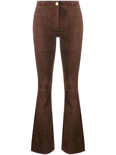 Shop Arma Flared Suede Trousers In Braun