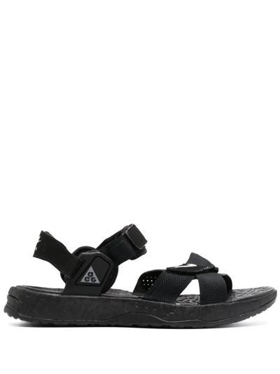 Shop Nike Swoosh-logo Detail Sandals In Schwarz