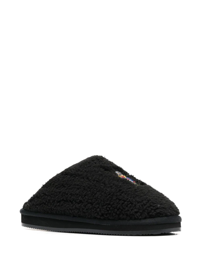 Shop Polo Ralph Lauren Chunky Embroidered Slippers In Schwarz