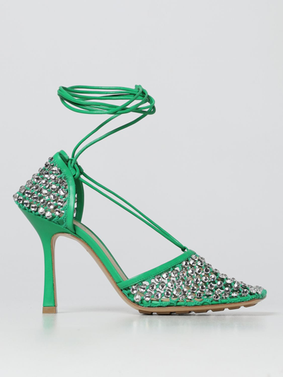 Shop Bottega Veneta Sparkle Stretch Lace-up Sandals In Green