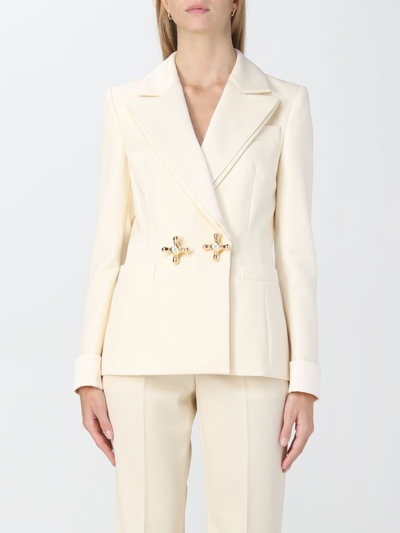 Shop Moschino Couture Double-breasted Jacket With Tap Buttons In Yellow Cream