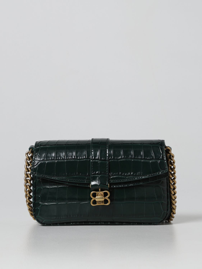 Shop Balenciaga Lady Flap Crocodile Print Leather Bag In Green