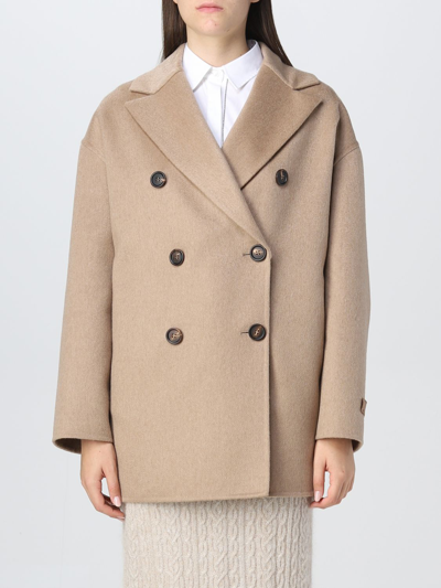 Shop Brunello Cucinelli Short Double-breasted Cashmere Coat In Camel