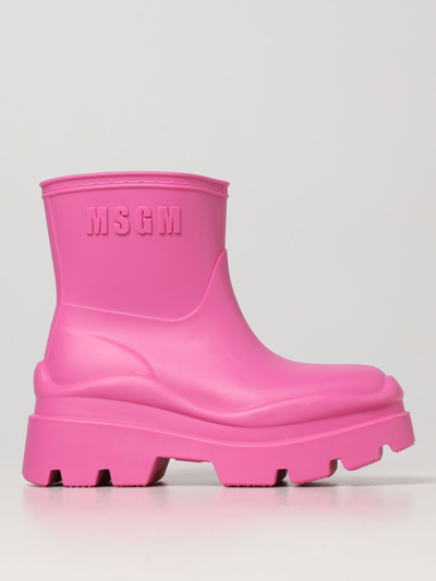 Shop Msgm Flat Ankle Boots  Woman Color Fuchsia