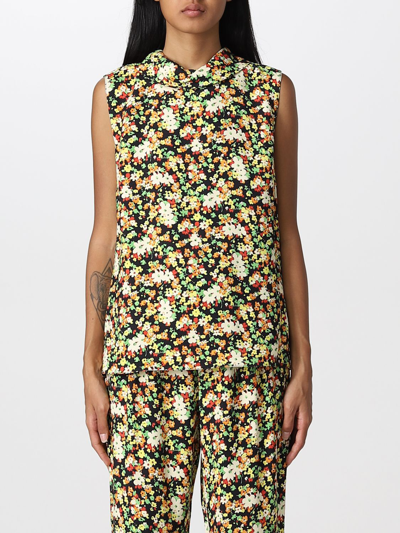 Marni Floral Printed Crewneck Sleeveless Top In Black