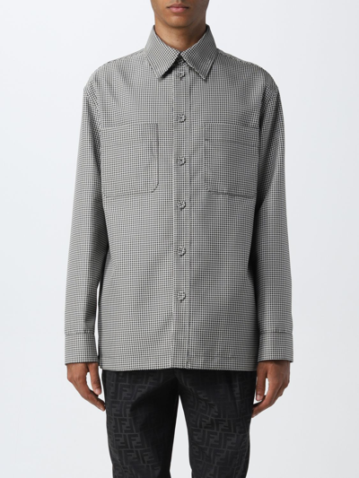 Fendi Giubbotto Houndstooth Reversible Shirt Jacket In Black