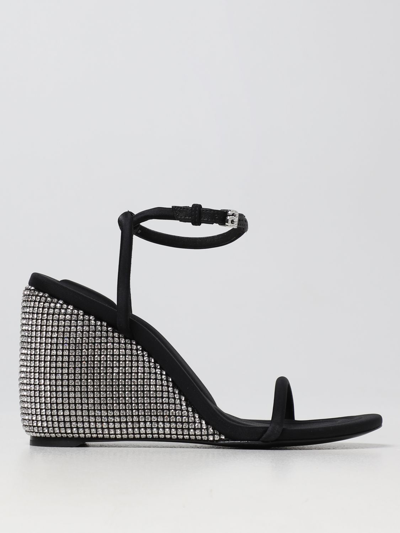 Alexander Wang Dahila Womens Leather Self Covered Crystal Wedge Wedge Sandals In Black