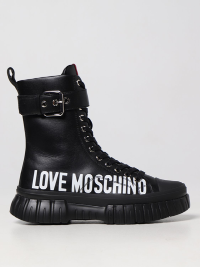 Shop Love Moschino Flat Ankle Boots  Woman Color Black