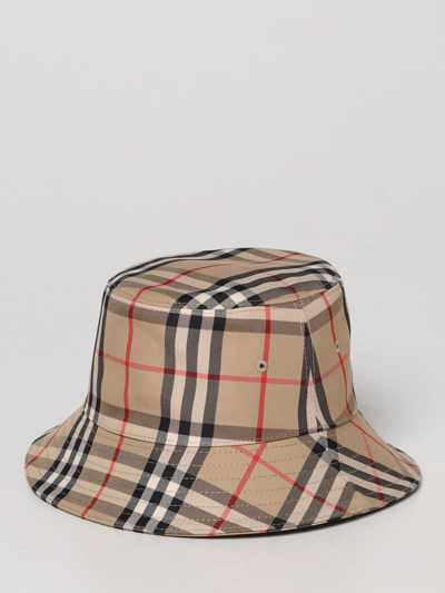 Shop Burberry Gabriel Cotton Hat With Vintage Check Print In Beige
