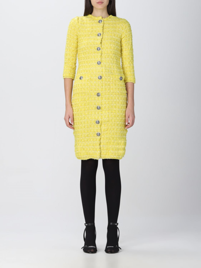 Shop Balenciaga Wool Tweed Knit Dress In Yellow