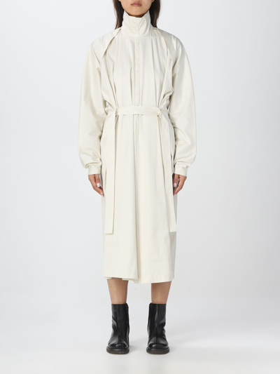 Lemaire Belted Tilted Cotton Midi Dress In Creamy White | ModeSens