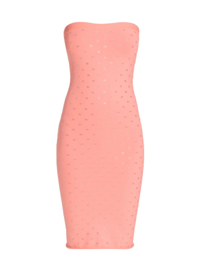 Shop Alexander Wang Strapless Crystal-embroidered Monogram Dress In Anime Pink