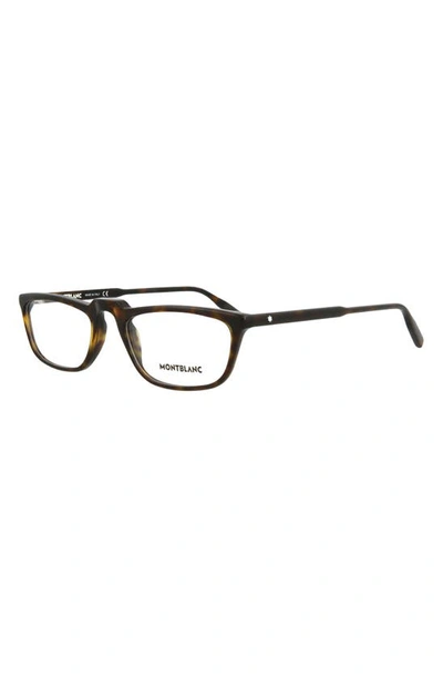 Montblanc 54mm Square Nose Bridge Optical Glasses In Havana Havana Transparent