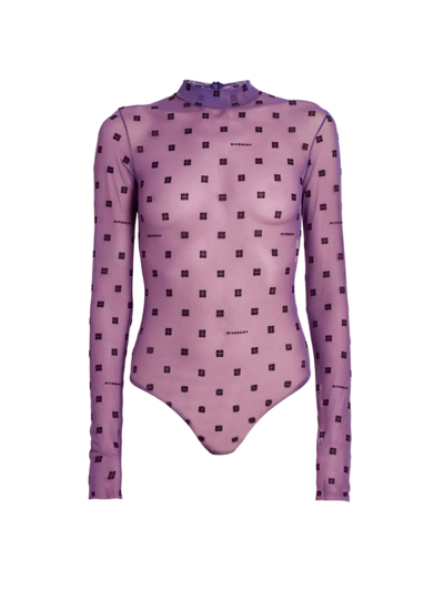 Shop Givenchy Women's Transparent Jacquard Bodysuit In Purple Black