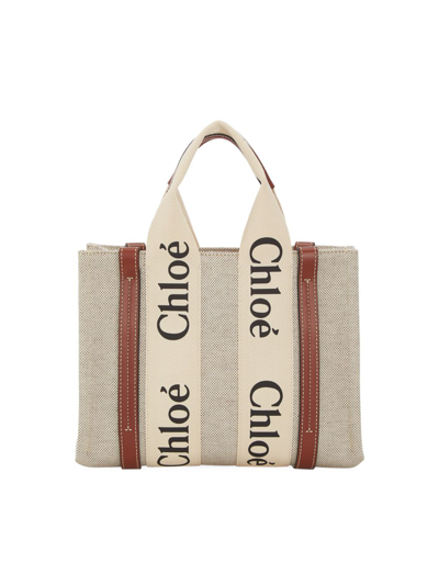 Shop Chloé Women's Woody Small Logo Tote In White Brown