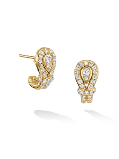 Shop David Yurman Women's Thoroughbred Loop Huggie Hoop Earrings In 18k Yellow Gold With 0.6 Tcw Full Pavé Diamonds
