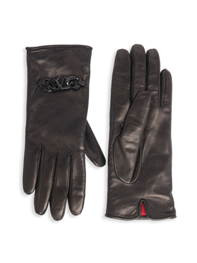 Shop Valentino Women's Vlogo Signature Leather Gloves In Nero