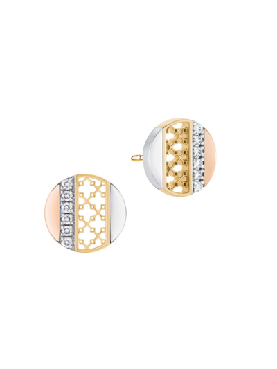 Shop Birks Women's Dare To Dream Tri-tone 18k Gold & 0.12 Tcw Diamond Circle Stud Earrings