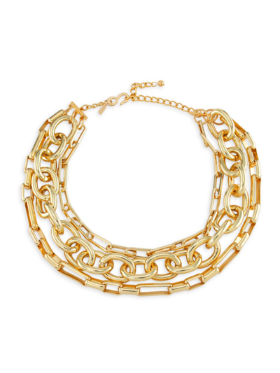 Shop Kenneth Jay Lane Women's Three-row 18k Gold-plated Multi Chain-link Necklace In Polished Gold