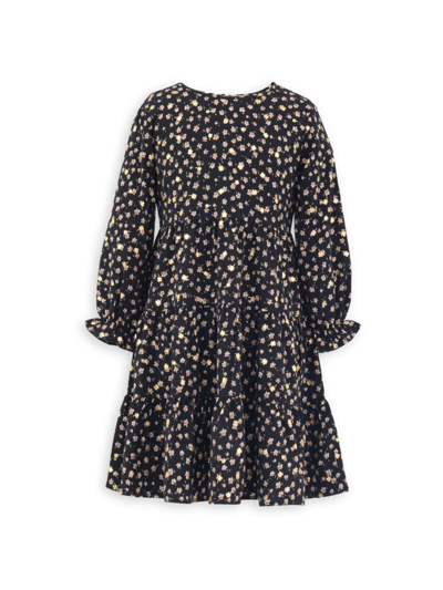 Mini Molly Kids' Girl's Floral Tiered Dress In Black Wilma