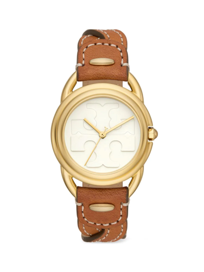 Shop Tory Burch Women's The Miller Goldtone Stainless Steel & Leather Strap Watch In Luggage