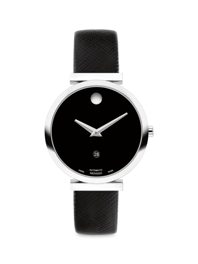 Shop Movado Women's Museum Classic Auto Stainless Steel & Leather Watch In Black